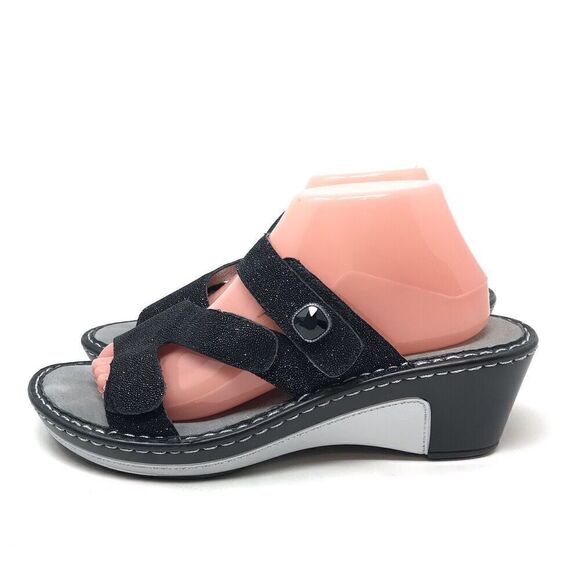 Alegria PG Lite Women Size 40 9.5-10 Black Glitter Sparkle Heel Sandals Open Toe - Picture 6 of 13